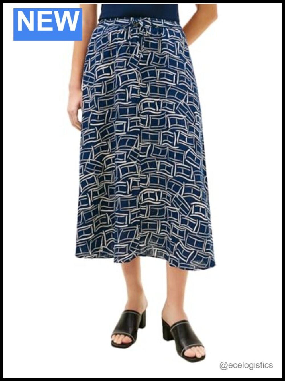 Women's 100% Linen Flared Midi Skirt with Elastic Waist, Pockets